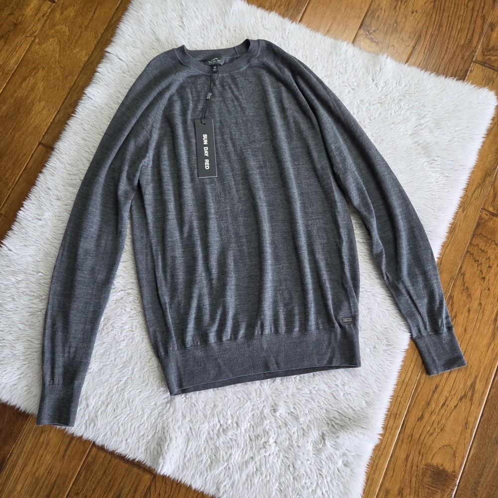 NWT Sunday Sun Day Red Merino Wool Sweater Men's Medium Gray